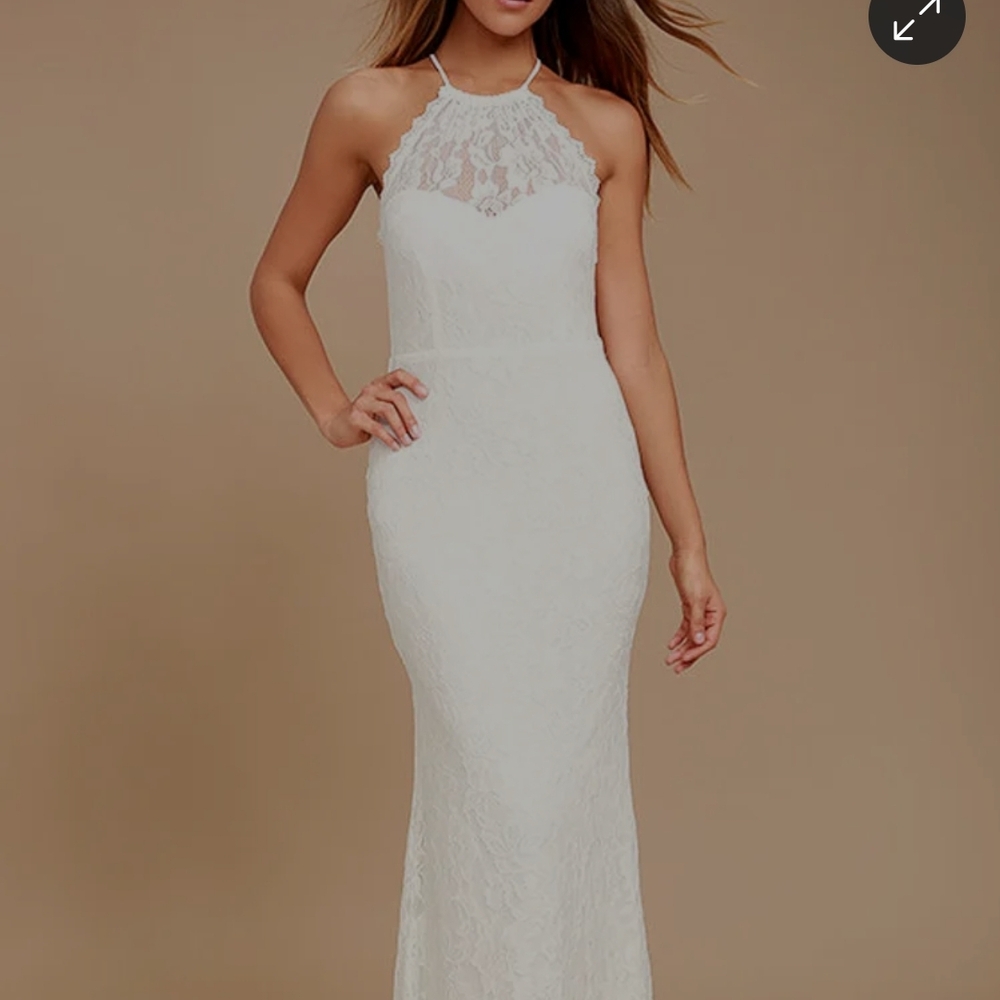 Nwts Lulus Chic White Lace Halter Wedding Dress